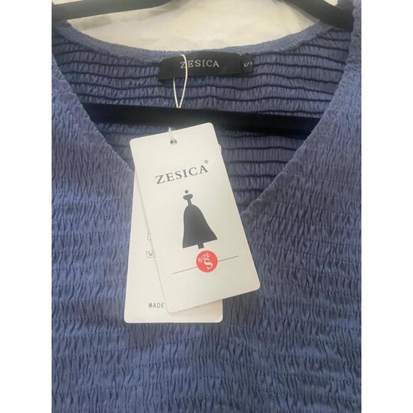 ZESICA Women's Casual V Neck Long Sleeve Smocked High Waist Ruffle A Line Tiered - Picture 3 of 4